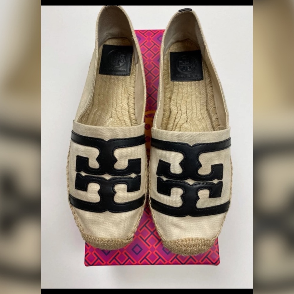 Tory Burch Black and Cream Espadrilles